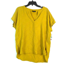Alfani Women Petite PM Gold Sun Yellow Split Neck Textured Blouse Top RE... - $29.39
