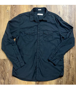 Calvin Klein Shirt Women&#39;s Size Large Black  Button Up Roll Tab Long Sle... - $24.44 CAD