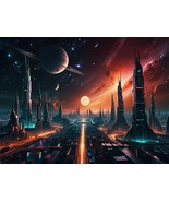 4 images of science fiction, Fantasy space City. Digital Art Printing,  - $55.73 MXN