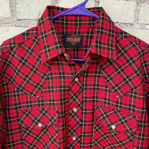 Vtg STIR-UPS Men&#39;s L Western Pearl Snap Shirt Buffalo Plaid Flannel  READ - £15.23 GBP
