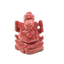 Red Coral Carved Lord Ganesh God Statue Idol Religious diwali gift - £14.20 GBP