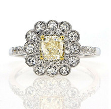 1.59ct Natural Fancy Yellow Diamonds Engagement Ring 18K Solid Gold Cushion GIA - £2,723.91 GBP