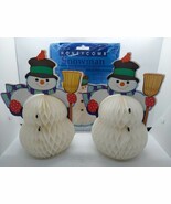 2 Vintage Amscan Snowman Centerpiece Winter Christmas Decor Honeycomb Ti... - $27.14 CAD