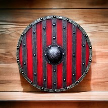 Viking Wooden Round Shield Armor 24&quot; With Wooden Steel Medieval Shield LARP - £92.59 GBP