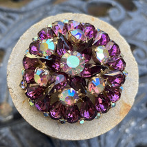 Vintage Sparkly Royal Purple Pear Shaped AB Rhinestone Dimensional Domed... - £66.88 GBP