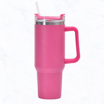 Hot Pink Fuchsia 40 oz, Stainless Steel Tumbler with Handle, Straw Barbiecore - £27.40 GBP