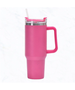 Hot Pink Fuchsia 40 oz, Stainless Steel Tumbler with Handle, Straw Barbi... - £27.18 GBP