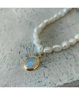 OVAL CUT OPAL GRADUATED NECKLACE PENDANT W/ NATURAL PEARLS / 925 STERLIN... - £70.61 GBP