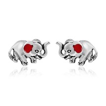 Everyday Sterling Silver Mini Elephants Red Enamel Cute Animals Stud Earrings - £7.49 GBP
