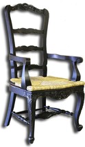 Tall Dining Arm Chair French Country Black Carved Wood, Handwoven Rattan - £710.62 GBP