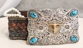 Rustic Western Longhorn Cow Skull Concho Tooled Leather Decorative Trink... - €17,28 EUR