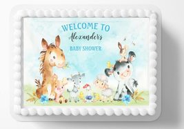 Baby Blue Farm Animals Themed Baby Shower Birthday Edible Image Edible C... - $16.47