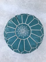 Blue Turquoise Moroccan Leather Pouf Cover - $2,464.09 MXN+