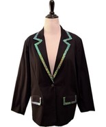 Quacker Factory Blazer Jacket Plus Size 1X Black Sequin Trim One Button - $64.35