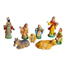 Nativity Manger Scene Vintage Hard Celluloid Plastic Set of 8 Figures Hong Kong - £19.65 GBP