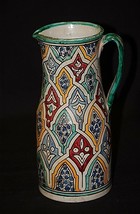 Primitive Style Studio Handcrafted Art Pottery Pitcher w Abstract Designs Signed - £38.91 GBP