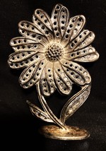 Vintage Silver plated Earring Stand Holder Jewelry Sunflower Daisy PET RESCUE - £14.22 GBP