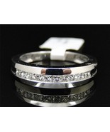 Mens 14K White Gold FN Princess 1 Row Sim Diamond Wedding Band Ring 5.5M... - $84.14