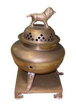 Vintage Brass Incense Burner Censer - Foo Dog Lion Stand 8" - Hong Kong Lid image 3