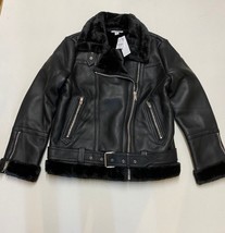 TOPSHOP PU Biker Jacket in Black UK 10 (ccc321) - £26.08 GBP