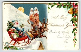 Santa Claus Christmas Postcard Brundage Blue Suit Reindeer Moon Tuck Und... - £25.68 GBP