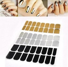 Nail Full Wrap Sticker Black/Gold/Silver Metal Patch Decal Beauty Nail A... - $9.46+