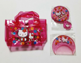Hello Kitty Mirror Comb Set Mini Size Bag Old SANRIO Retro Cute Rare 2001 - £34.27 GBP