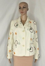 Rhythm &amp; Blues Cream Floral Embroidered Blazer Cotton Jacket Womens Large - $33.99
