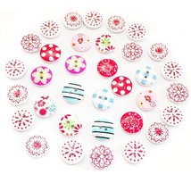 100PCS Fashion Colorful 15mm Tool Sewing Printing Wood Buttons Round Shape 2 Hol - $15.52