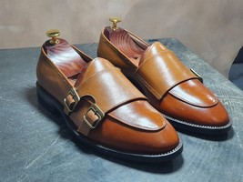 Bespoke Men&#39;s Handmade Brown Color Genuine Calf Leather Buckle Strap Shoes, Part - £160.05 GBP