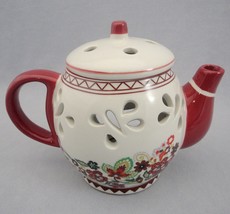 Ceramic Tea Teapot Tealight Candle Essential Oil Burner Scent Warmer Red Floral - £11.64 GBP