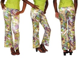 VTG 1970s Satin Floral Bell Bottom Pants &amp; Lime Silk Top Lotte Designs S... - $147.51