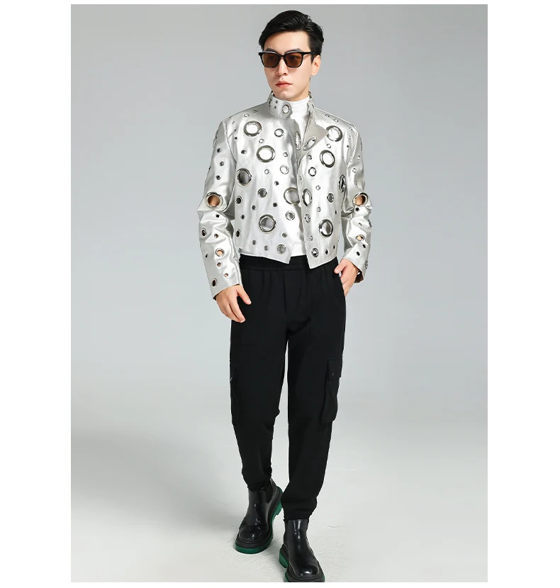 Unisex Nerazzurri Spring Autumn Cool Handsome Short Hollow Out Pu Leathe... - $180.00