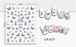 Nail art 3D stickers decal blue pink rainbow butterflies pink white lilies CA671 - £2.55 GBP