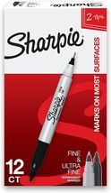Black, 12 Count, Sharpie Twin Tip Permanent Markers, Fine And Ultra Fine. - £31.42 GBP