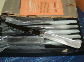 UNUSED Set 6 Stainless Steel Fruit Knives Hardwood Holster Sheffield pea... - $26.99
