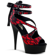 PLEASER Sexy Red &amp; Black Lace Platform 6&quot; High Heels Shoes DEL678LC/RSA/B - £59.58 GBP