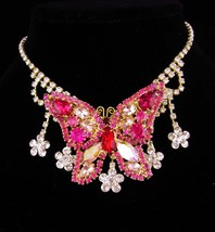 Vintage Butterfly brooch / rhinestone necklace / butterfly collar / rhin... - $85.00