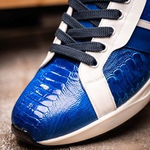 Lyon Genuine Ostrich Classic Calfskin Fashion Sneaker Blue / White image 10