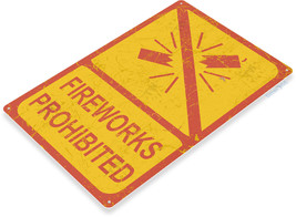 Prohibited No Fireworks 4th July Man Cave Bar Retro Wall Décor Large Metal Sign - £19.80 GBP