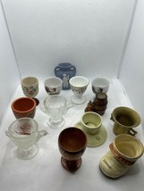 Vintage Lot of 13 Egg Cups Crystal, Wood and Ceramic - £28.18 GBP
