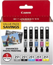 Canon Cli-251 Bk/C/M/Y/Gy 5 Color Value Pack Compatible To Mg7520,, Mg6620 - $87.99