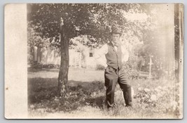 RPPC Older Gentleman Hands on Hips Knowing its Time To Cut Grass Postcard I22 - £10.35 GBP
