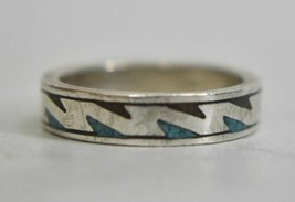 Turquoise chip band zig-zag ring pinky southwest sterling silver Size 4.75 - $37.62