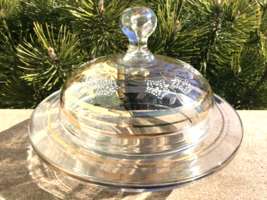 Victorian Butter Dish Hand Blown Enamelled Controlled Bubble Finial 6” Wide - £30.88 GBP
