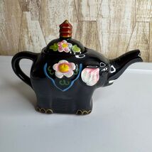 Vintage Black Elephant Teapot Ceramic Floral Design with Lid Unique Coll... - $334.10 MXN