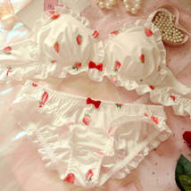 Strawberry Cute Japanese Milk Silk Bra &amp; Panties Set Wirefree Soft - £42.96 GBP
