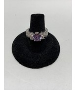 Stunning Silver Tone Round Simulated Purple and Diamond Stone Ring  Size... - $272.87 MXN