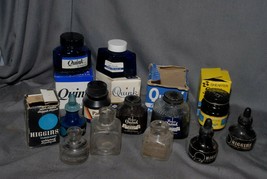 Vintage ink bottle collection 12 pieces Parker Sheaffer Higgins &amp; antiqu... - $59.39
