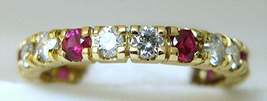 Ladies 14k Yellow Gold Over Eternity Round Ruby and Diamond Band Ring 1.65Ct - £74.11 GBP